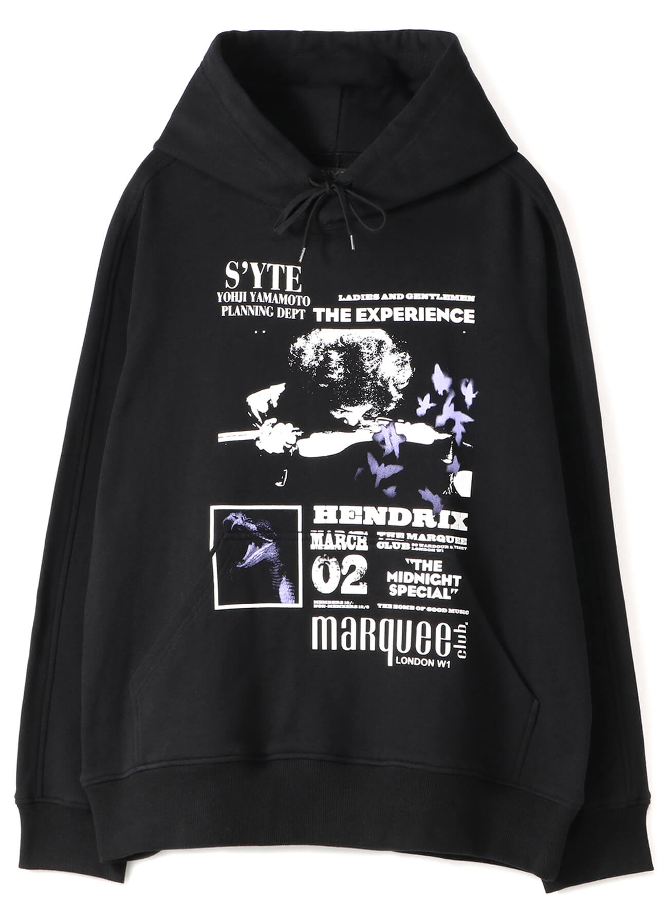 マーキー・クラブ®にJIMI HENDRIXが出演した時のライブ・フライヤーにS’YTEオリジナルの蝶、蛇モチーフを組み合わせたフーディー①　15,300円