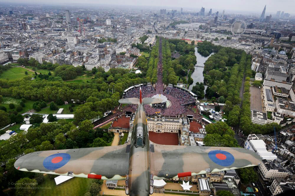 Hurricane Fighter Plane Soars Over Buckingham Palace During Diamond Jubilee Celebrations