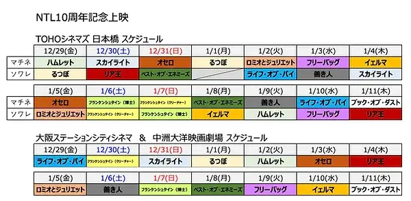 『NTLive』10周年記念アンコール上映スケジュール