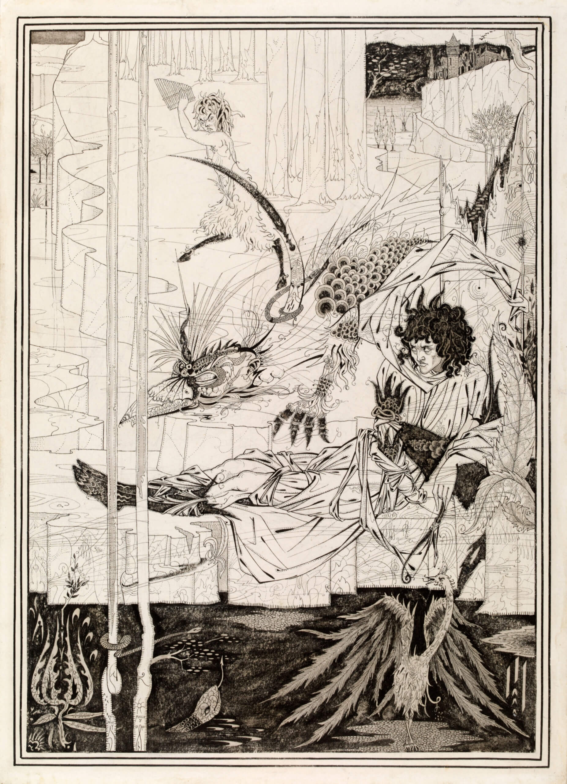 オーブリー・ビアズリー《アーサー王は、唸る怪獣に出会う》1893年、ヴィクトリア・アンド・アルバート博物館 Photo: Victoria and Albert Museum, London