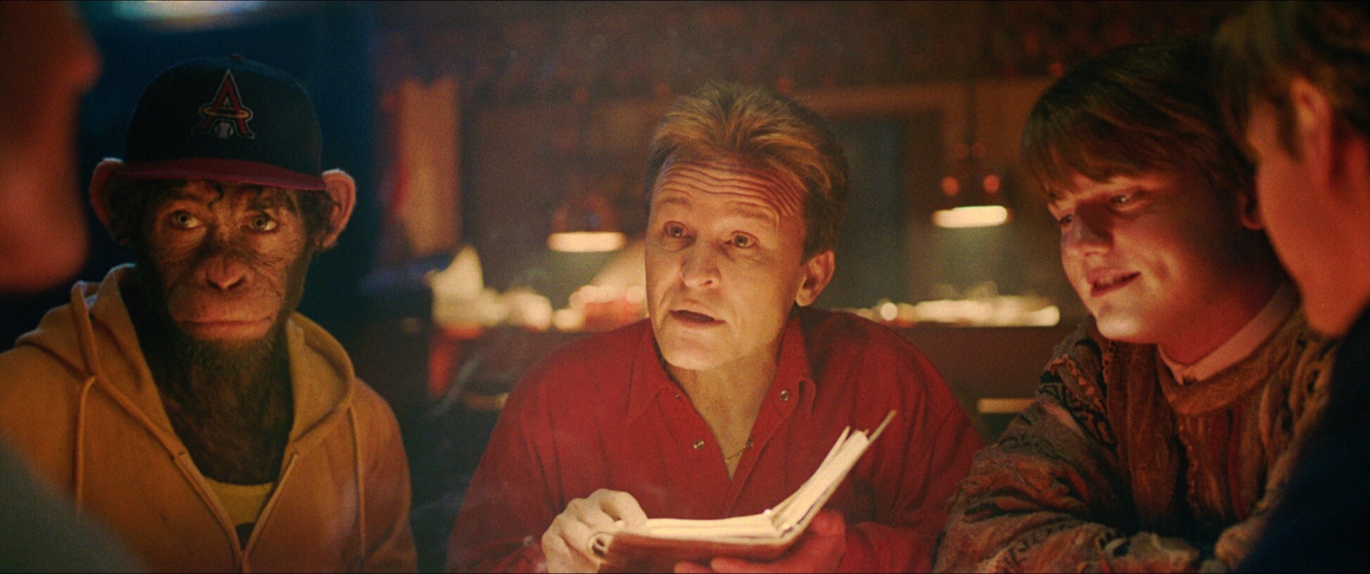 Jonno Davies as “Robbie Williams", Damon Herriman as “Nigel Martin Smith”,  and Jake Simmance as “Gary Barlow" in Better Man from Paramount Pictures.