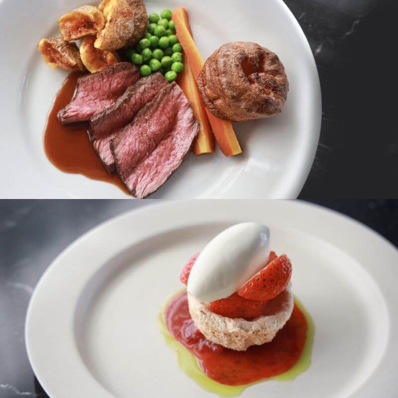 <Orby Restaurant>サンデーロースト+アールグレイ紅茶 (Hot/Ice)セット 2,750円、イートンメス+アールグレイ紅茶(Hot/Ice)セット 1,650円、サンデーロースト+イートンメス+アールグレイ紅茶(Hot/Ice)セット 3,740円