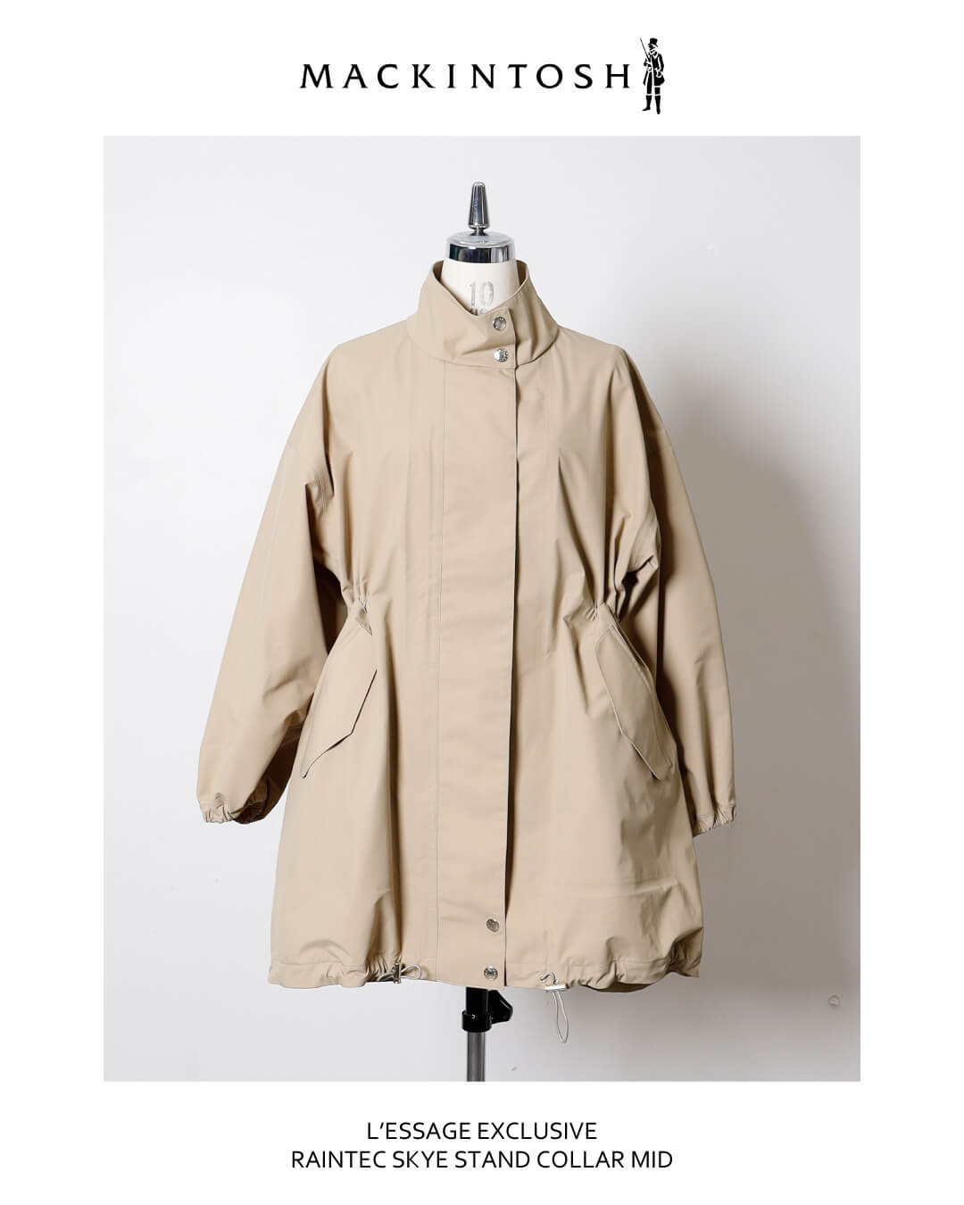 【MACKINTOSH】RAINTEC SKYE STAND COLLAR MID：コート／¥116,600税込／BEIGE