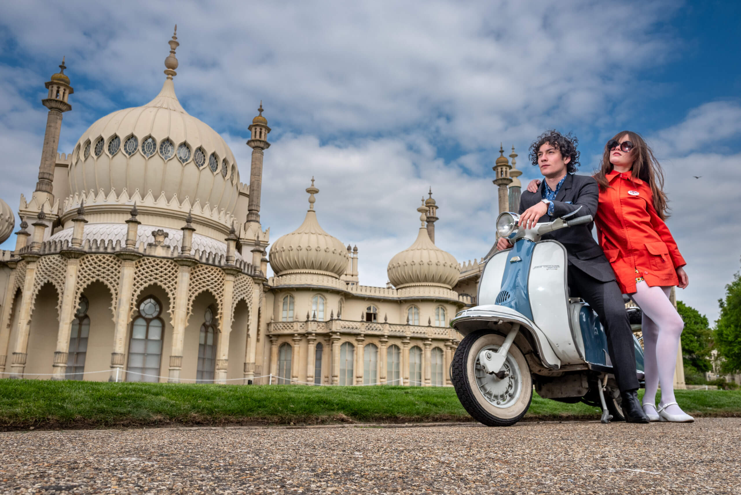 Brighton, May 8th 2025: Aaron Ladyfields and Avery Wade in town on a Lambretta LI 150 from 1962 for The In Crowd: Mod Fashion and Style 1958-1966 at Brighton Museum, starting this Saturday