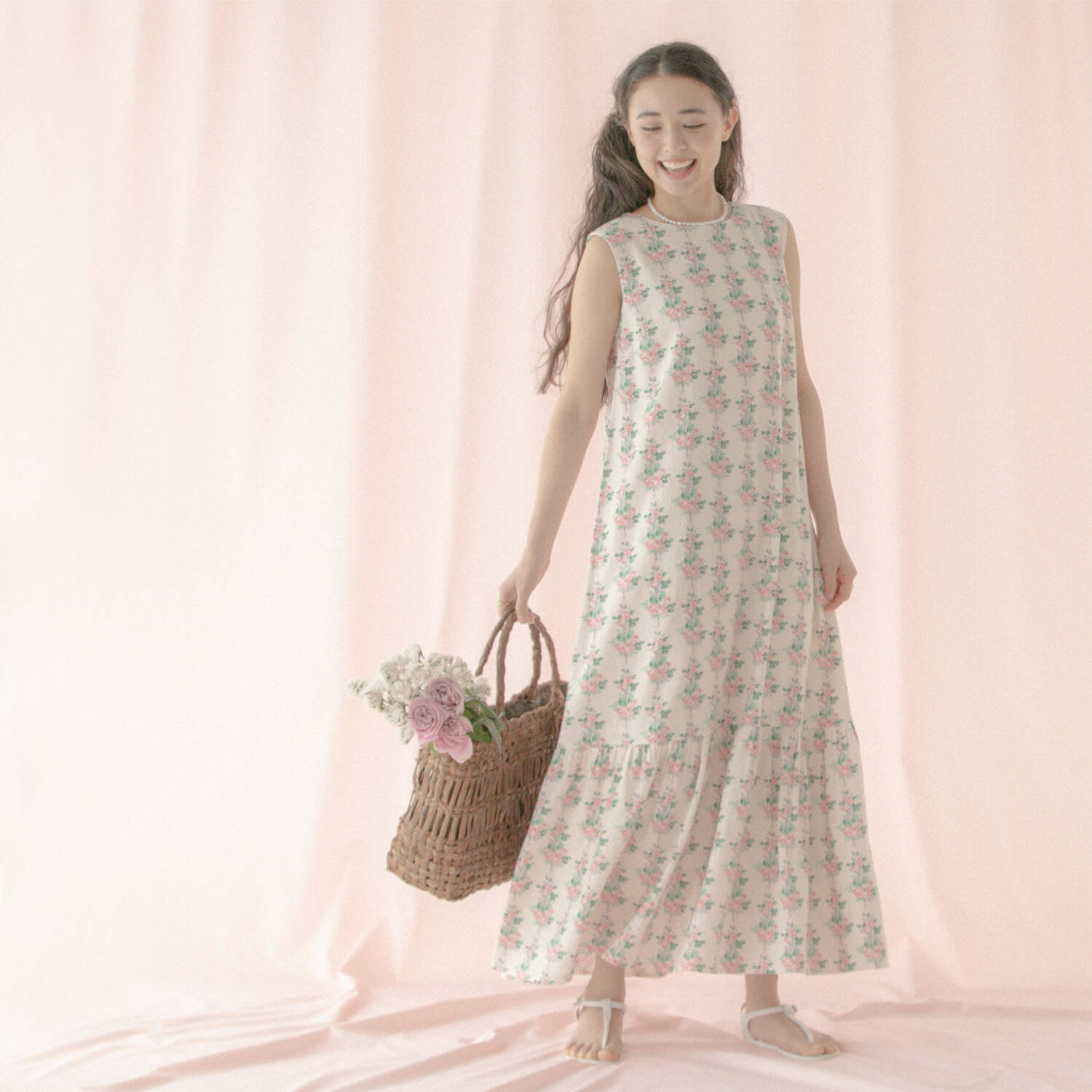 バックリボンドレス Garden Stripe