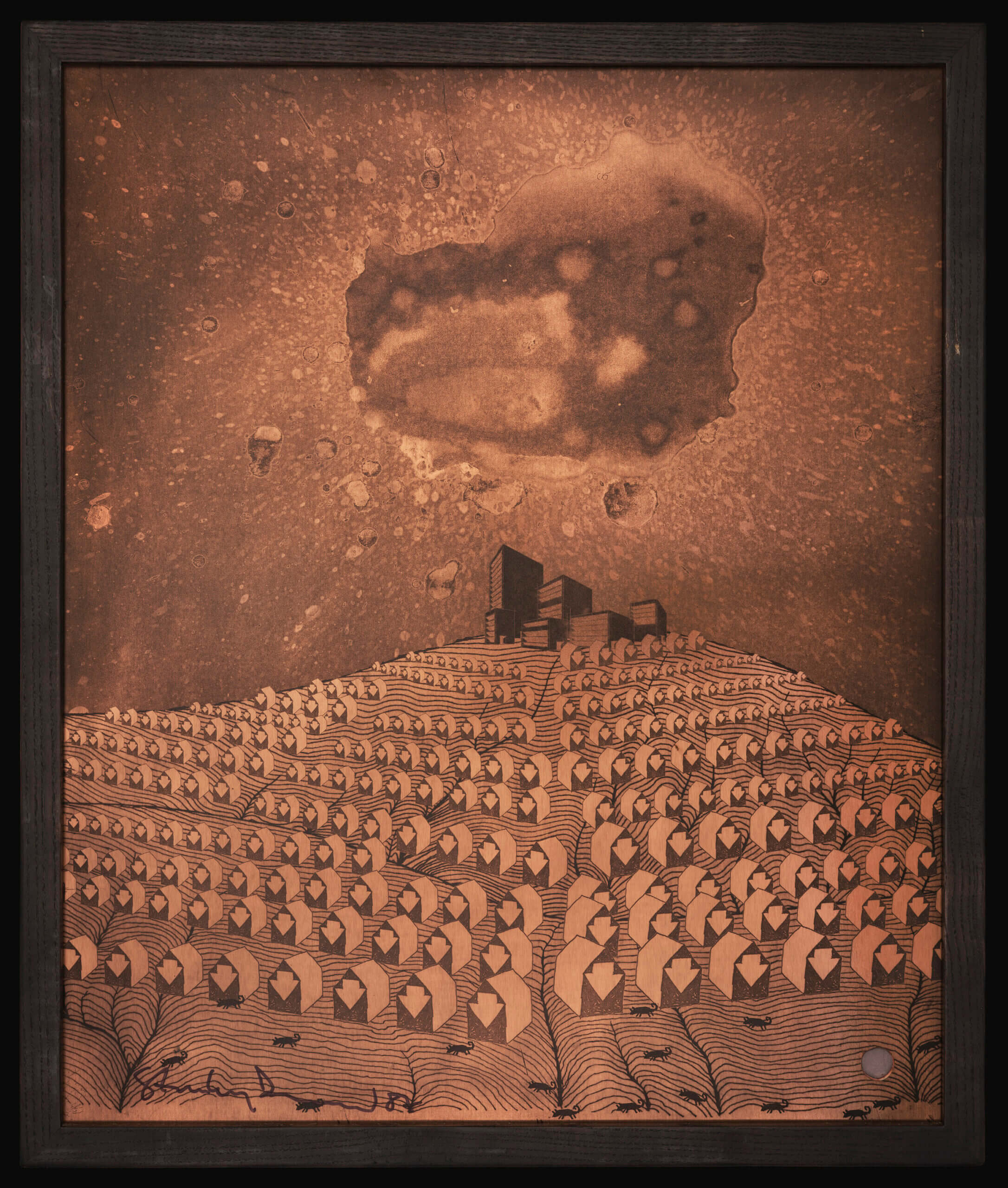 Stanley Donwood (b. 1968) Meteor Oligarchy, 2007 Etched copper plate, 70 x 50 cm Collection of the artist. © Stanley Donwood