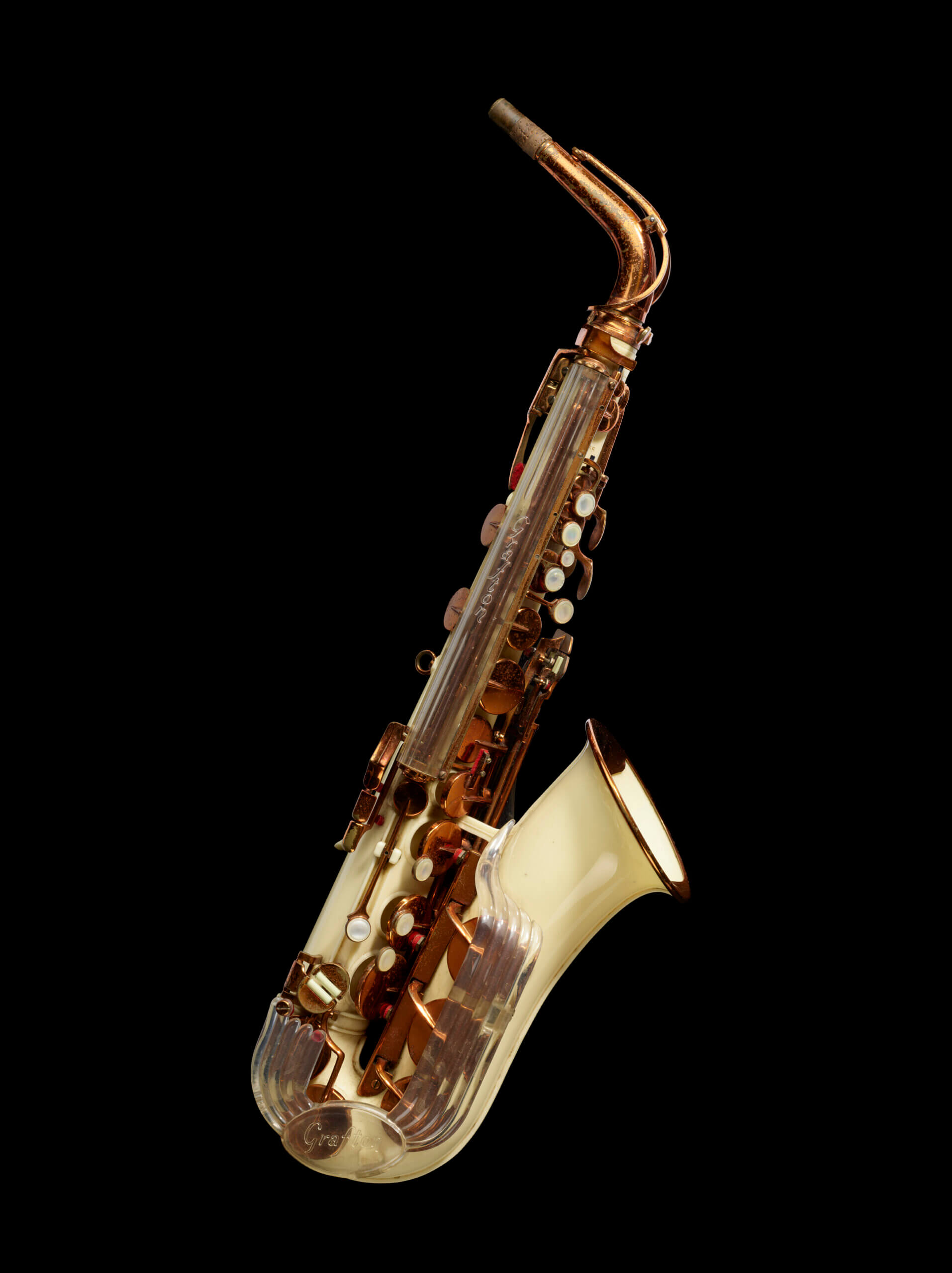 Grafton Alto saxophone and case owned by David Bowie, ca.1961. Image courtesy of the V&A