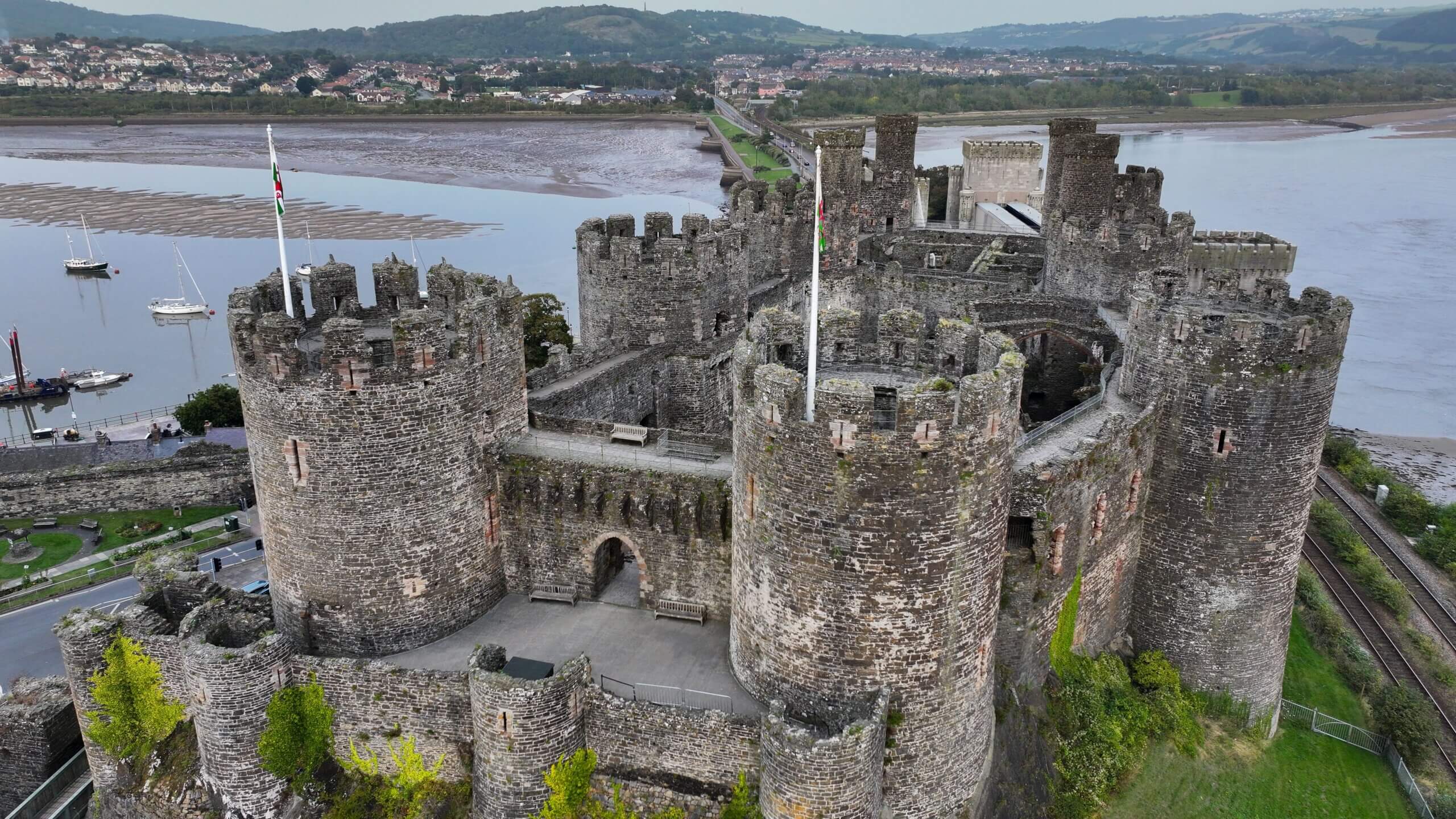 Aerial view of Conwy Castle in North Wales