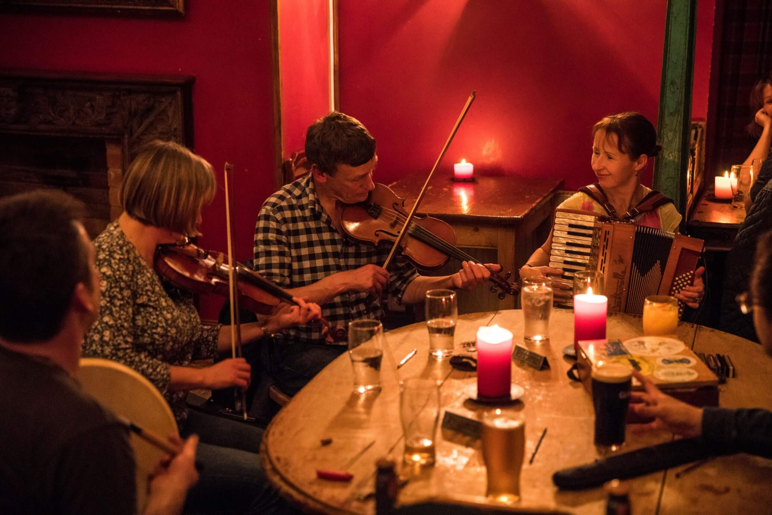 Traditional folk band playing at the Hootananny Pub, Inverness, Highlands, Scotland.