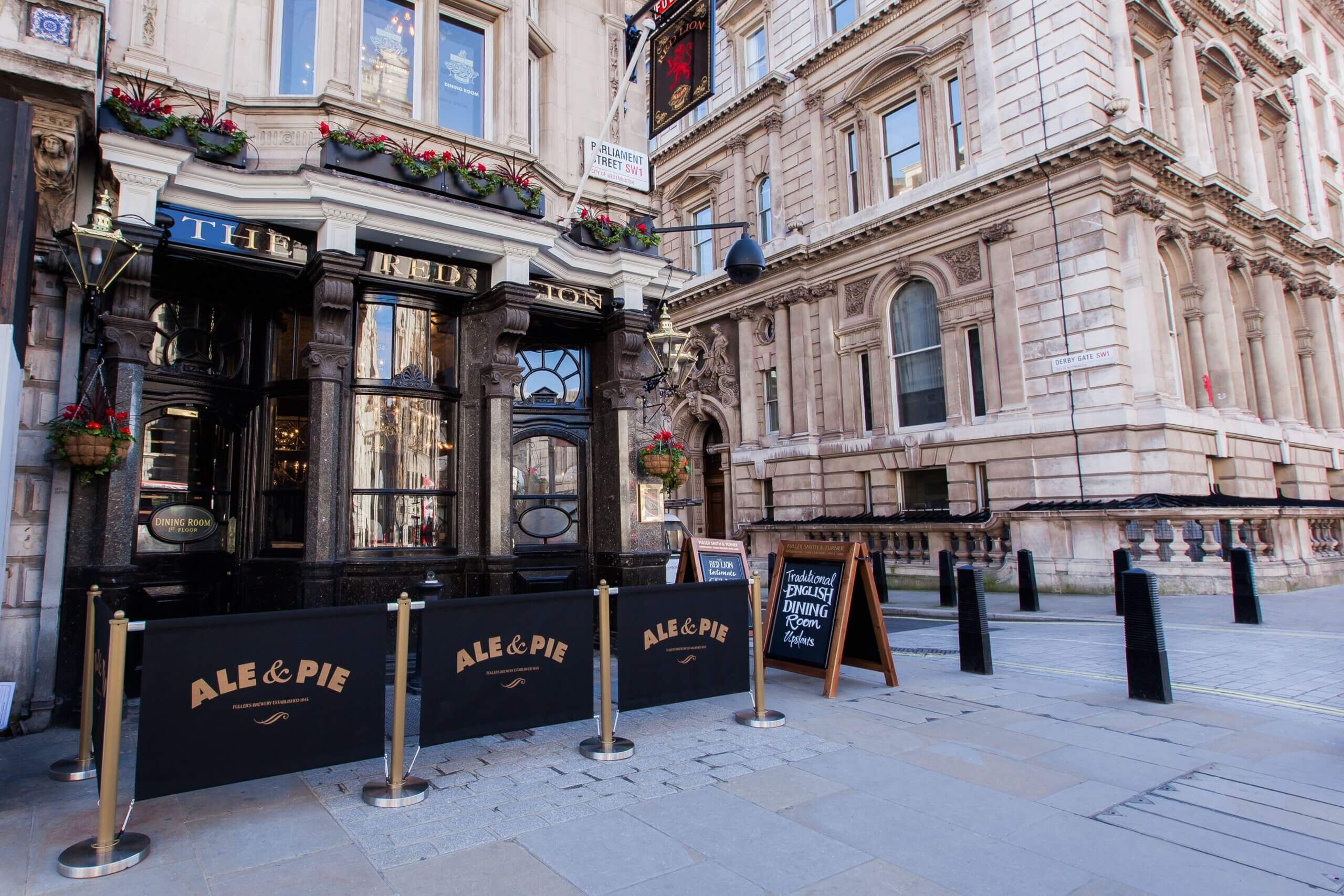 Outside view of the iconic Red Lion Pub, in Westminster, London.