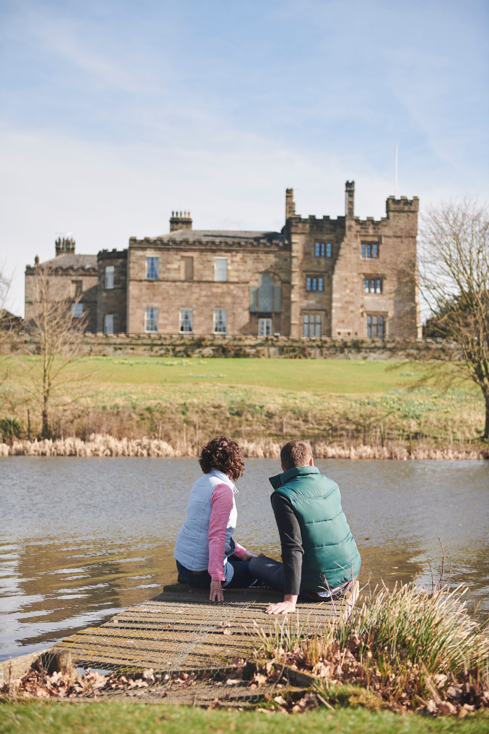 Man and woman at Ripley Castle and Garden near Harrogate, North Yorkshire, England.