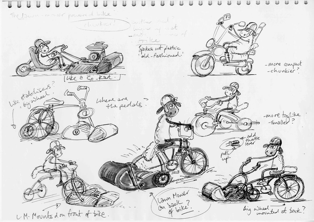 Shaun the Sheep bike sketch © and TM Aardman Animations LTD