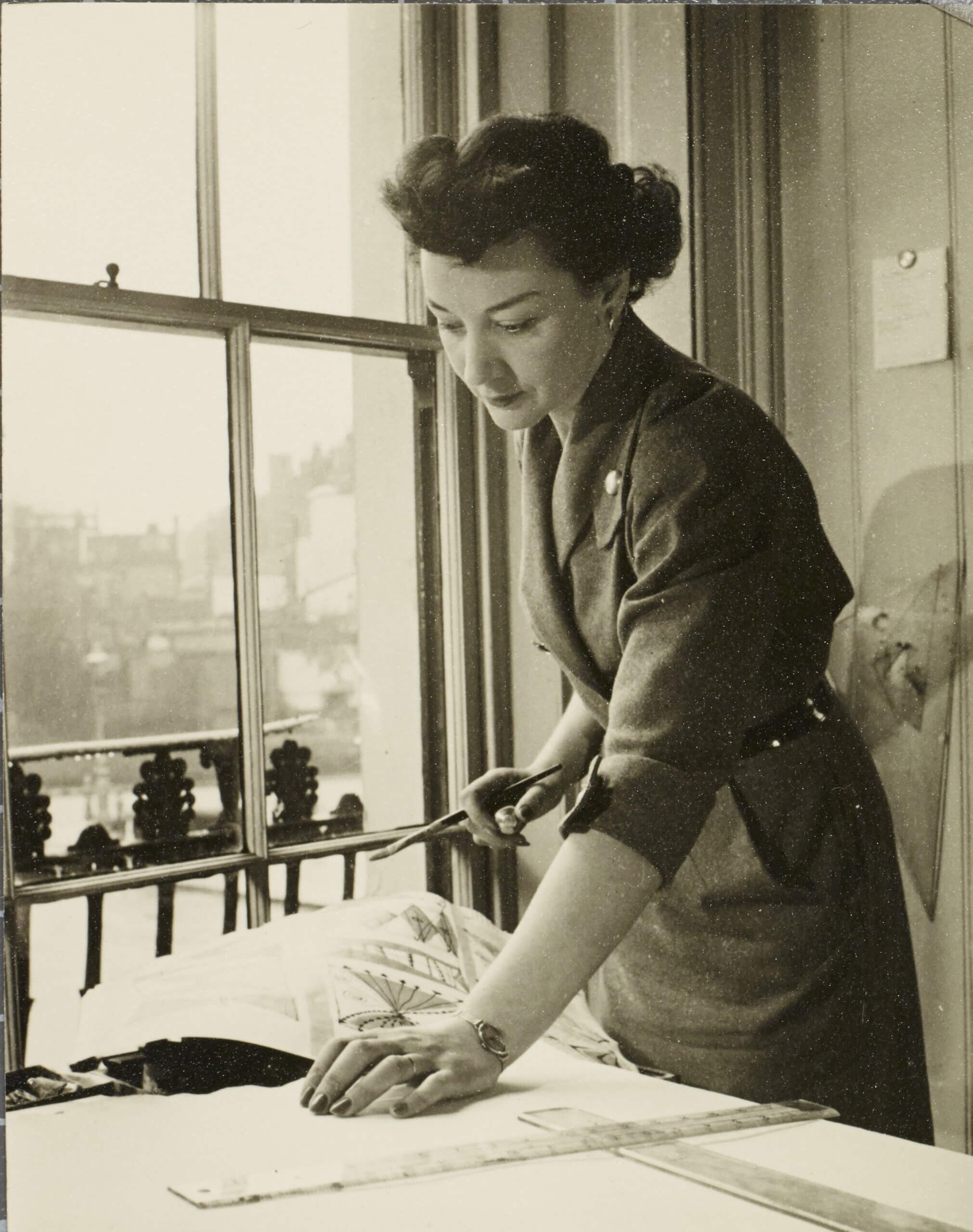 Lucienne Day in her Motcomb Street studio, 1952