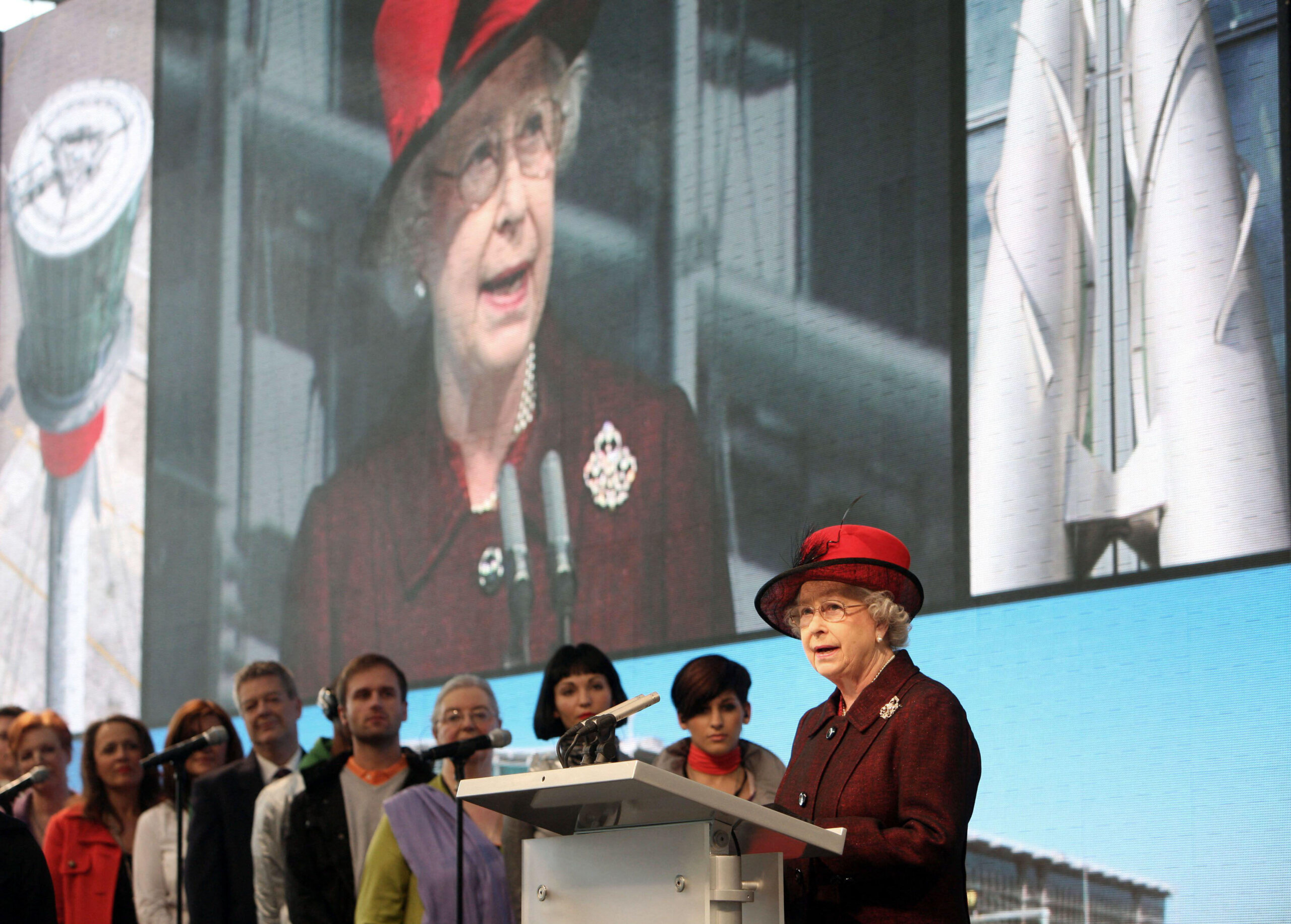 Queen Elizabeth II officially opens the new Terminal 5 at Heathrow Airport, west London. // These 25 pictures showcase some of Heathrow's most iconic moments as it celebrates its 80th birthday. Officially opened as London Airport in 1946 following two years of construction, its first flight in the newly post-war era was a converted Lancaster bomber called Starlight that flew to Buenos Aires. In its first year, 63,000 passengers had taken to the skies, compared to the 67 million who now jet off annually. The busiest airport in Europe, renamed Heathrow in September 1966, has seen many iconic moments in its 80 years of operation, from The Beatles return home from a US tour to England Rugby bringing home the World Cup. This photo licensed for one time use only in connection with SWNS story on the 80th anniversary of Heathrow Airport, no re-use, no archive.