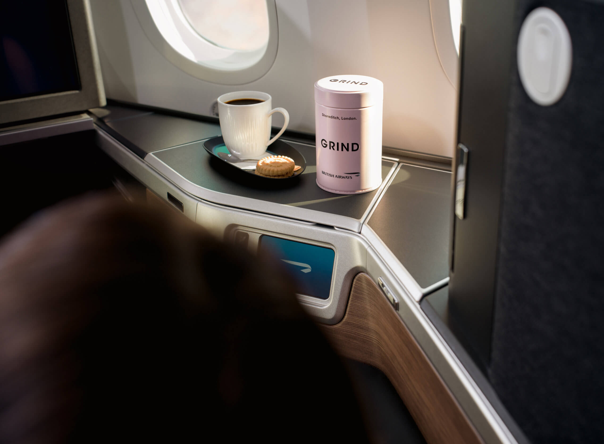 Coffee service by Grind served in business class (Club World).