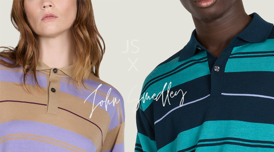 JS×JOHN SMEDLEYのポロシャツを着用した男女のビジュアル