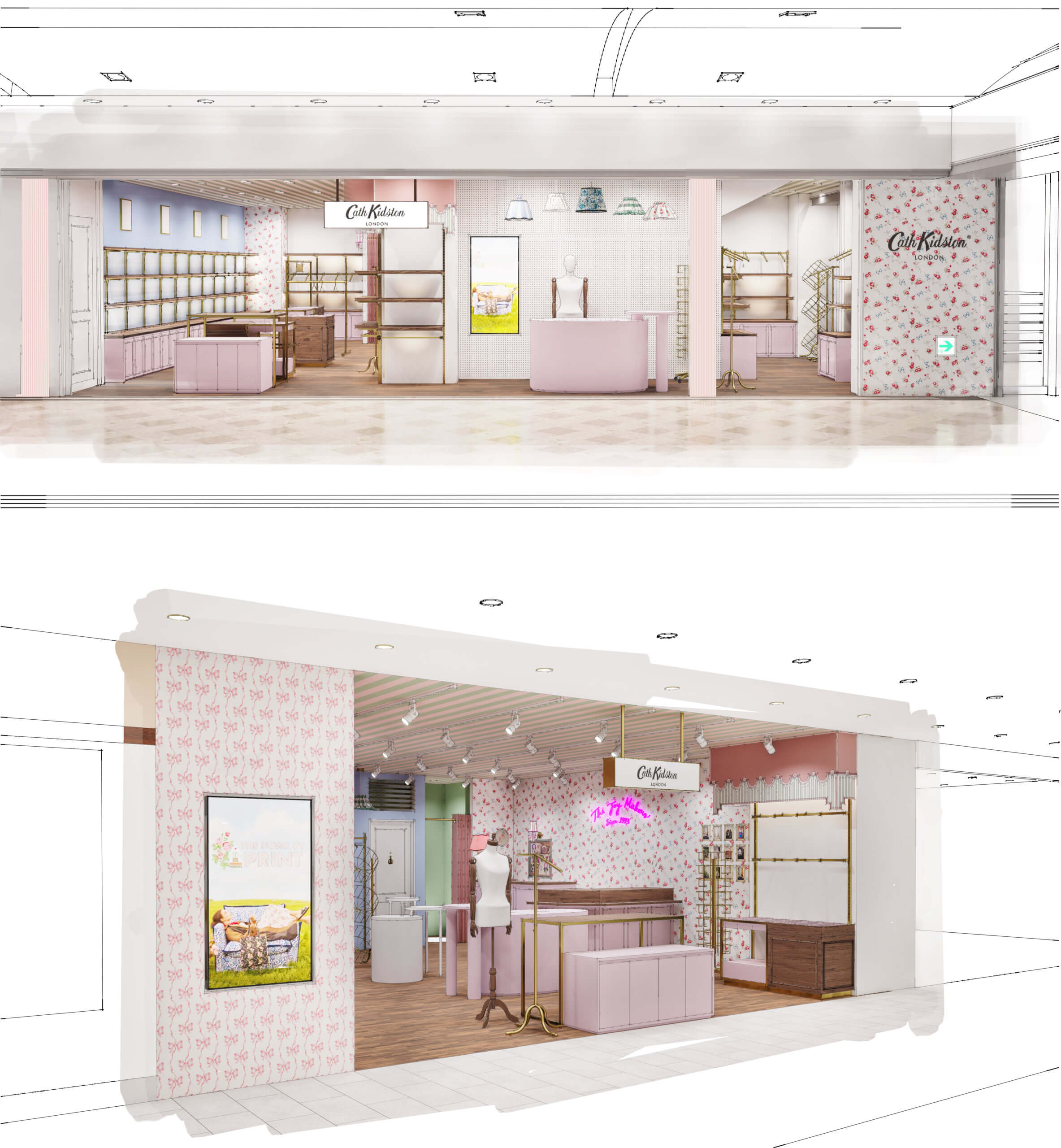 キャス キッドソンの名古屋パルコ店と岡山一番街店の店頭イメージパース