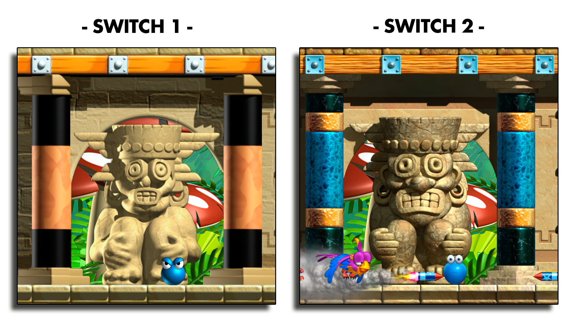 背景や装飾の描画精度を比較したゲーム画面の一部