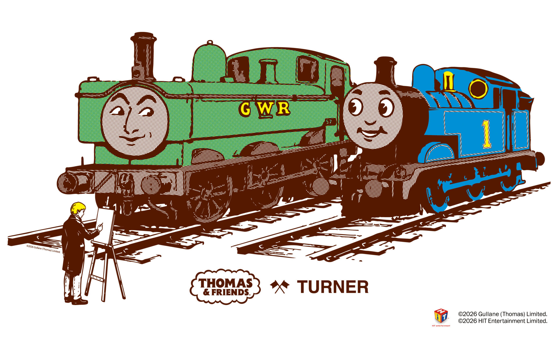 きかんしゃトーマスとダックを描くターナーのコラボイラスト